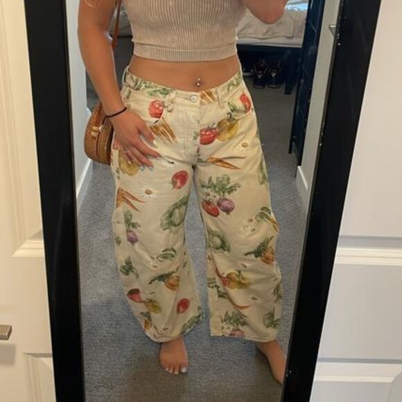 We The Free Good Luck Printed Barrel Jeans Color: Garden Combo - Veggies - Picture 4 of 4